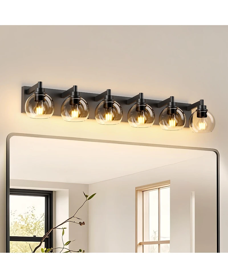 Midola Farmhouse Bathroom Vanity Light Fixtures, 6-Light Over Mirror, Rustic Sconces Wall Lighting with Glass Shade for Living Room, Bedroom, Hallway