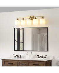 Midola 5-Light Modern Bathroom Vanity Light Fixture with Frosted Glass Shades for Wall Mount Over Mirror
