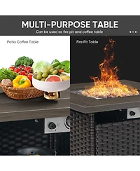 Pocassy 4 Pieces Patio Furniture Set, Wicker Outdoor Conversation Sets with Fire Pit Table for Backyard Garden Deck
