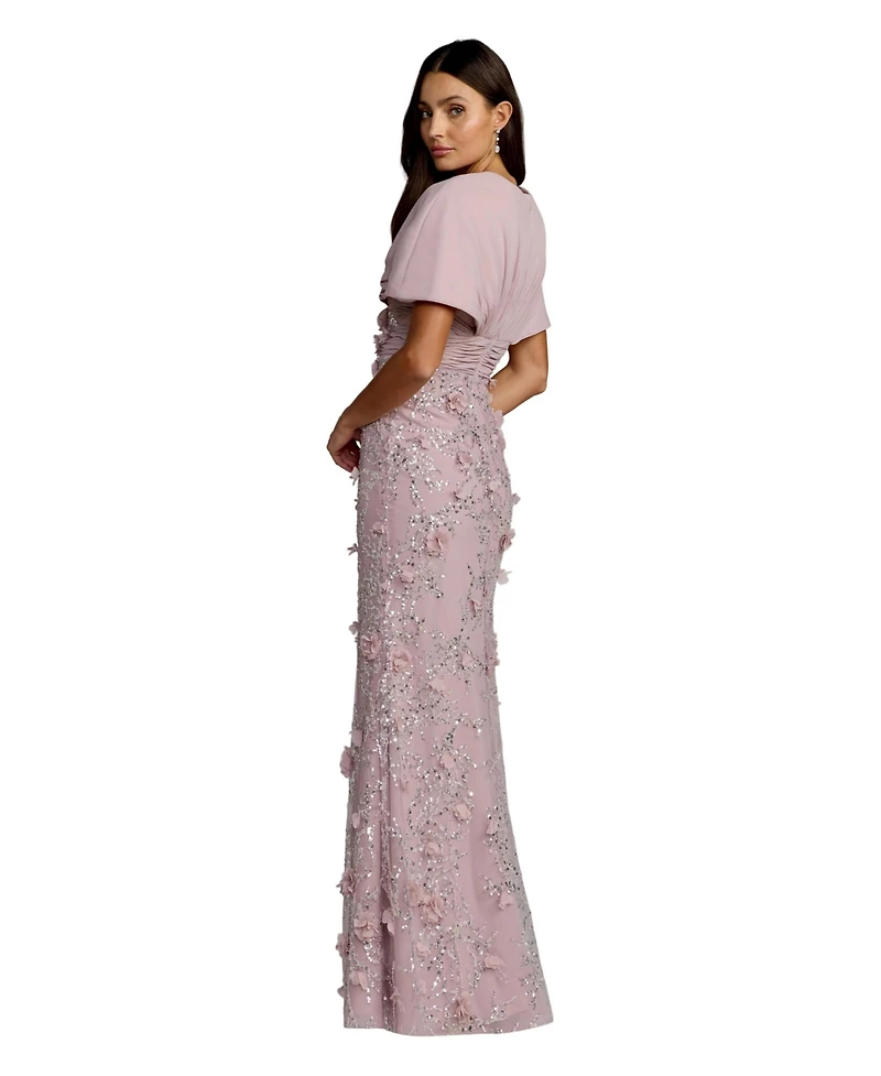 Mac Duggal Women's Chiffon Faux Wrap Beaded Column Gown
