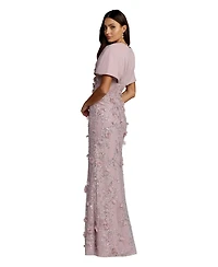 Mac Duggal Women's Chiffon Faux Wrap Beaded Column Gown
