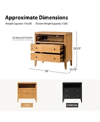 Hulala Home Sanctis Modern 2-Drawer 28"W Solid Wood End Table with Built-in Power Outlet