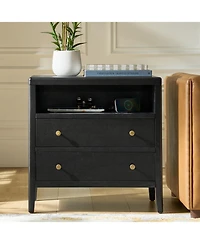Hulala Home Sanctis Modern 2-Drawer 28"W Solid Wood End Table with Built-in Power Outlet