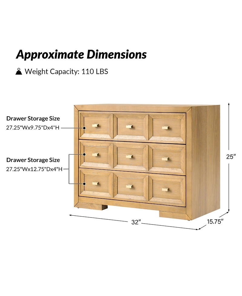 Hulala Home Persepolis Modern 32''W 3-Drawer Solid Wood End Table with Charging Station