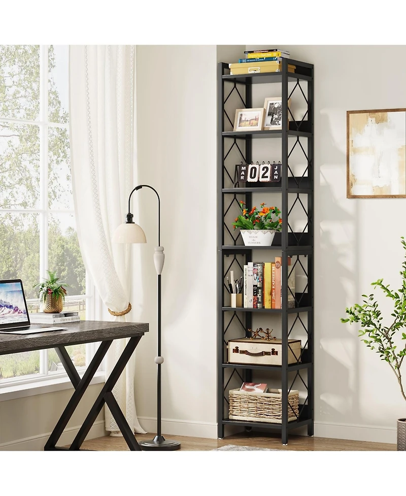 Slickblue Corner Bookcase with 7-Tier Storage for Home