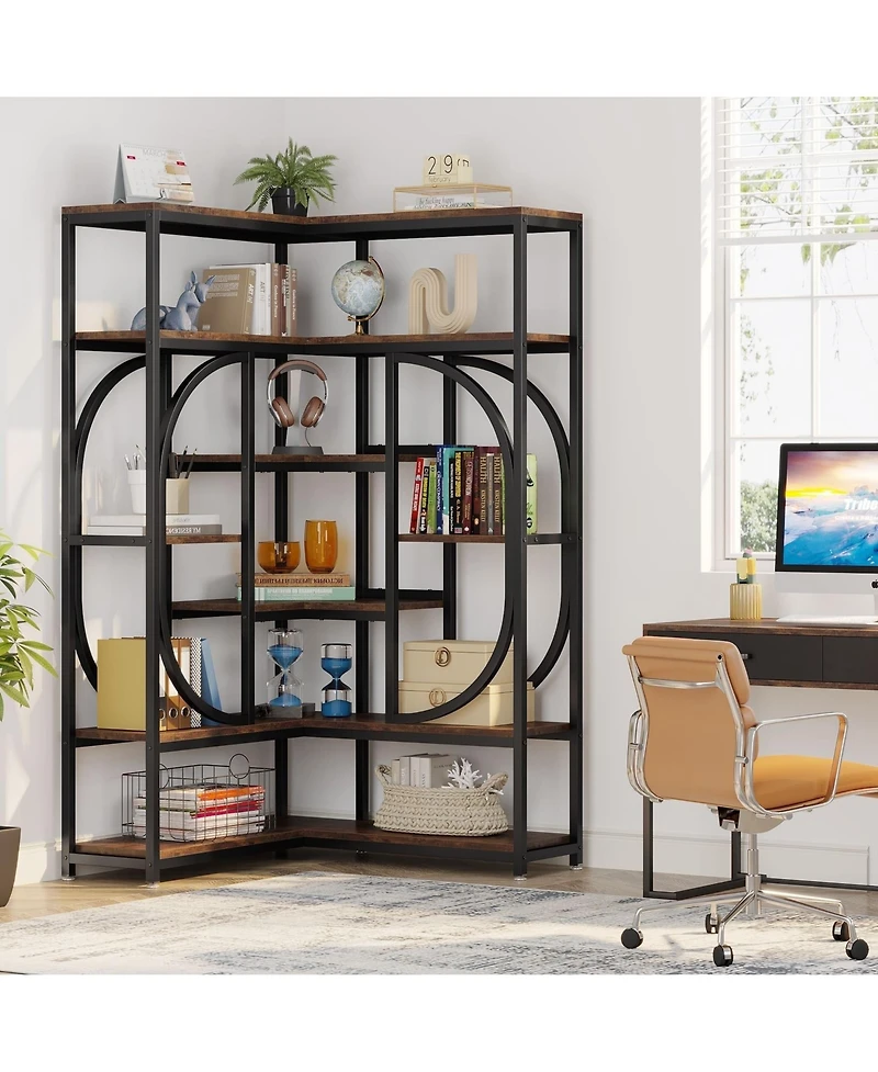 Slickblue L-Shaped Corner Bookcase with 7 Open Shelves