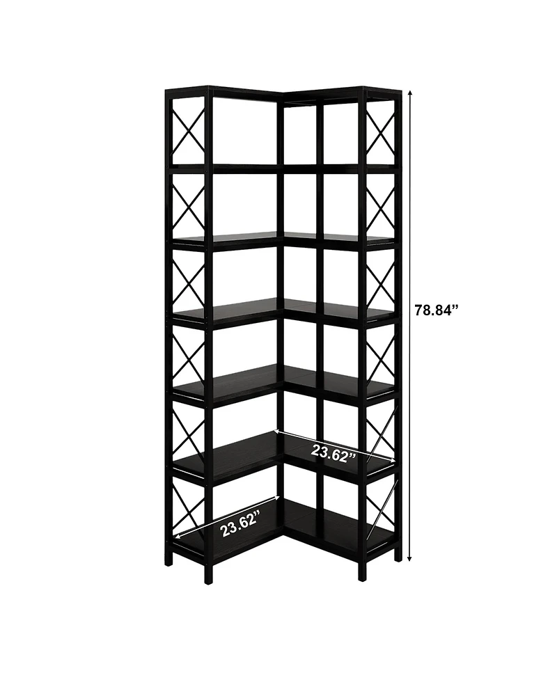 Slickblue Corner Bookcase with 7 Open Storage Shelves