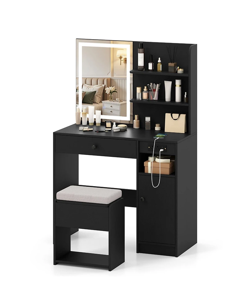 Slickblue Vanity Desk with Mirror and Led Lights for Bedroom
