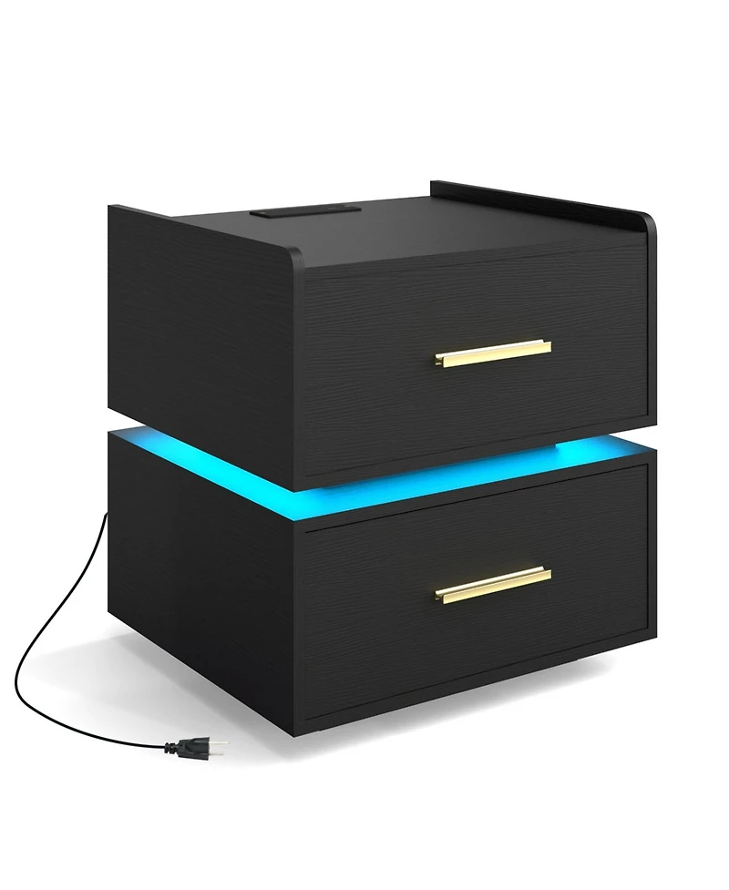 Slickblue Led Bedside Table with Built-In Charging Station and Storage Drawers