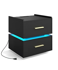 Slickblue Led Bedside Table with Built-In Charging Station and Storage Drawers