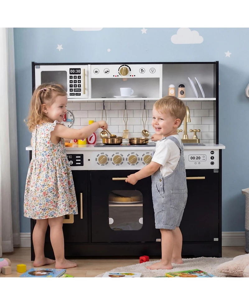 Slickblue Kids Wooden Kitchen Playset with Realistic Lights Sounds