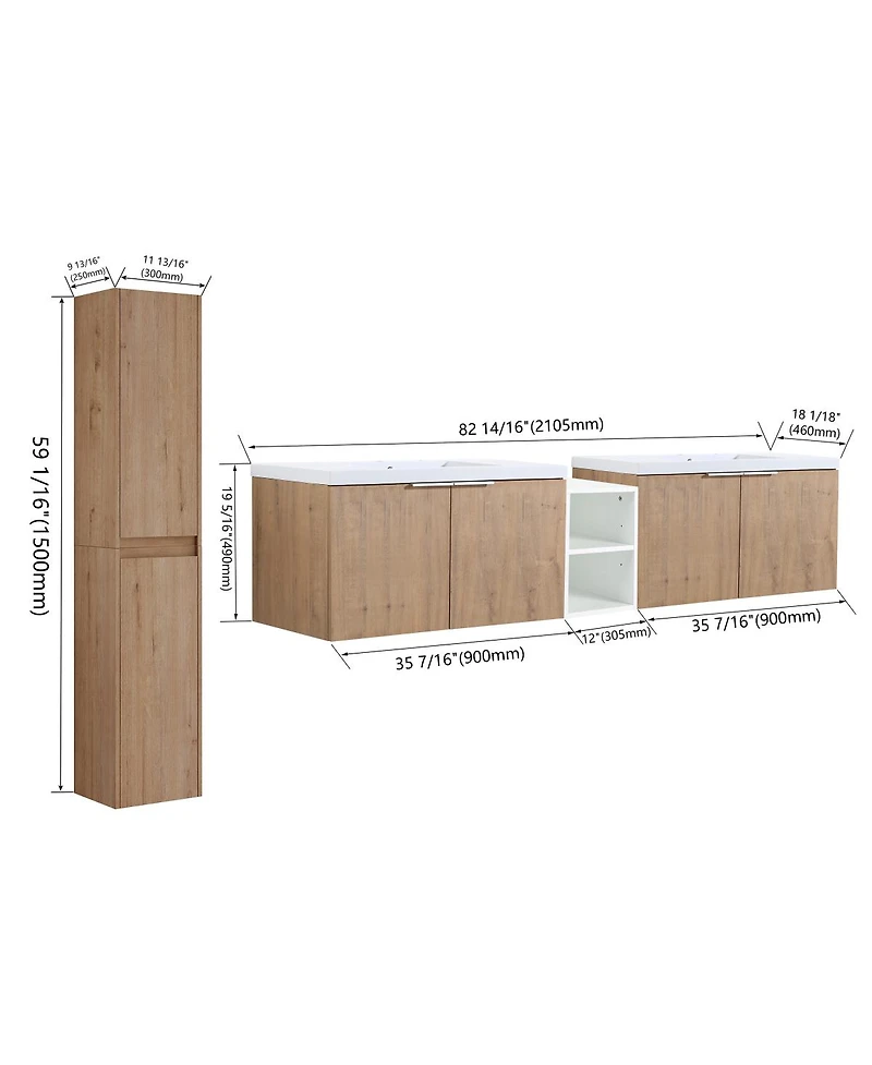 Sillysis Modern Wall Mounted Double Sink Bathroom Vanity Set
