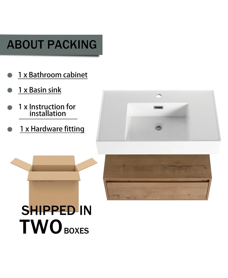 Sillysis 30 Inch Wall Mounted Bathroom Vanity with Resin Sink, Soft Close Drawer, Ample Storage for Modern Small Spaces