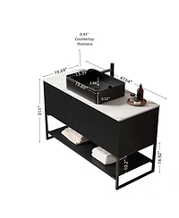 Sillysis 48 Inch Modern Bathroom Vanity with Ceramic Vessel Sink, Sintered Stone Countertop, Soft Close Doors