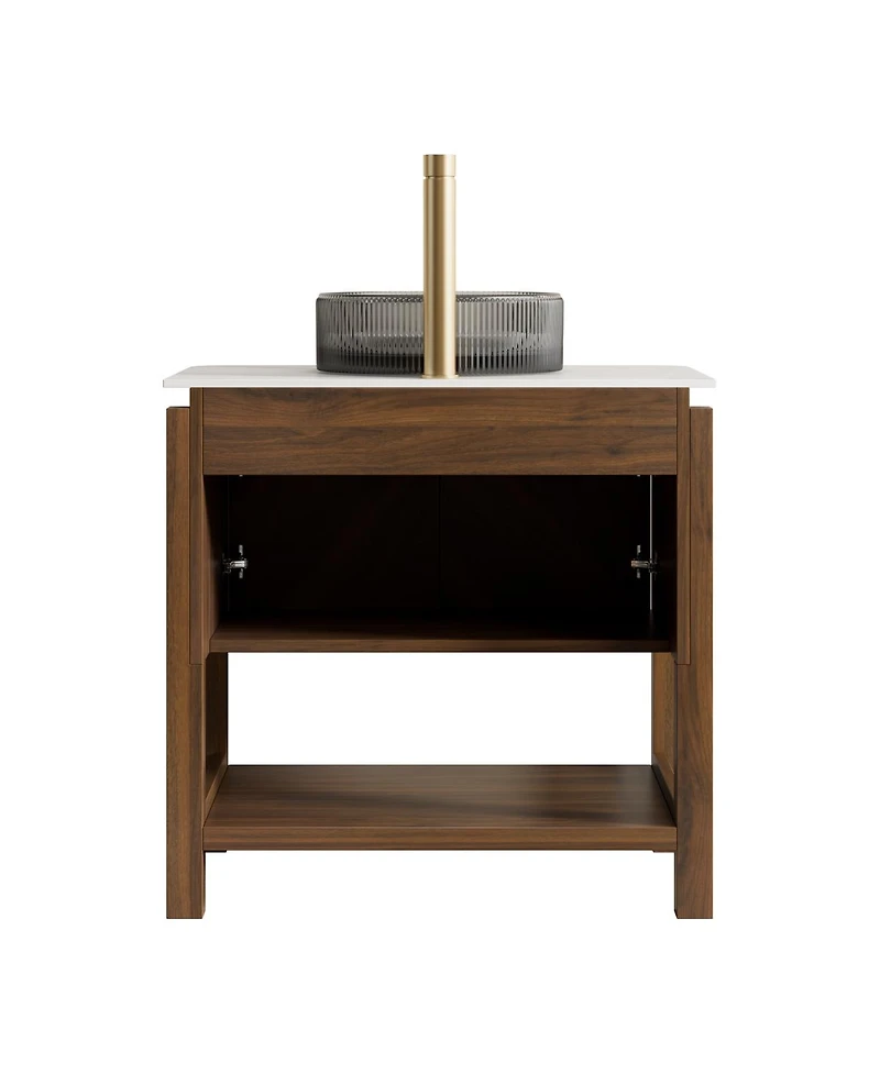 Sillysis Modern Bathroom Vanity with Vessel Sink, Sintered Stone Countertop, Soft Close Solid Wood 3D Doors