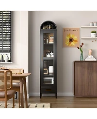 Boyel Living 73'' Metal Arched Bookcase Cabinet, Glass Door Display Shelf with Drawer for Living Room Office