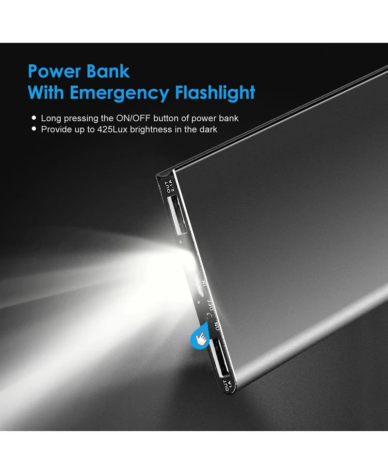 Gonez 20000mAh Ultra-Thin Portable Charger Power Bank, Dual Output External Battery Pack with Led Flashlight for Phone Travel Use