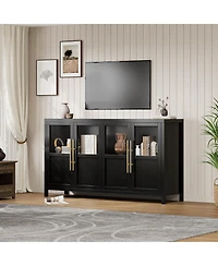 homfan Four-Door Glass Sideboard Cabinet with Storage Shelves, Buffet Server for Dining Room Living Kitchen