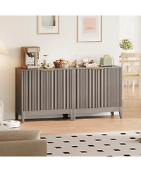 homfan Modern Fluted Sideboard Buffet Cabinet, 31.5 Inch Wooden Storage Cabinet with Doors and Adjustable Shelf