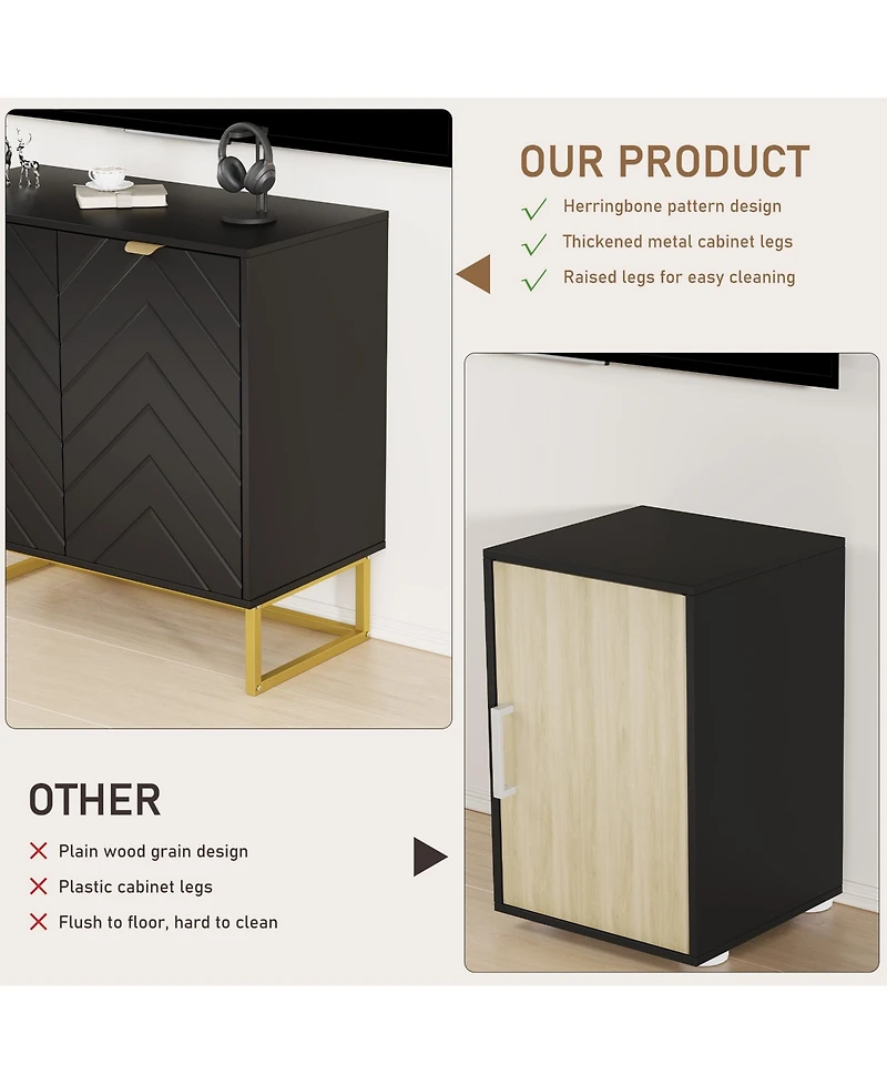 homfan Modern Herringbone Sideboard Buffet with Handles, Storage Console Cabinet Doors for Dining Room, Living Room and Entryway