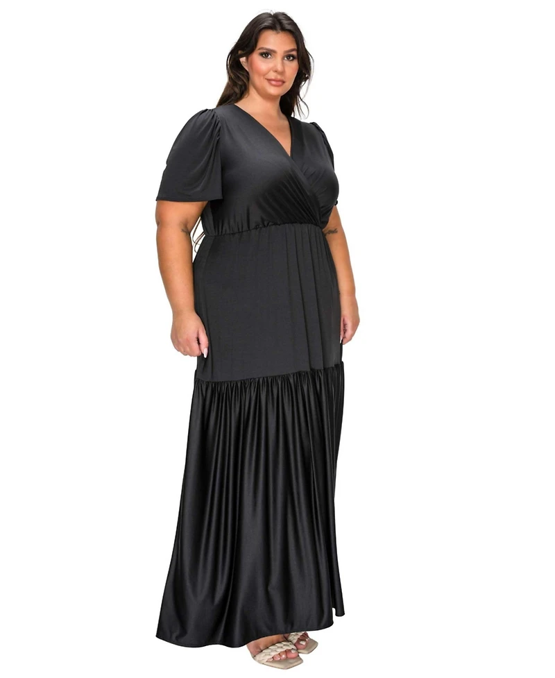 L I V D Women's Plus Violetta Tiered Surplice Dress