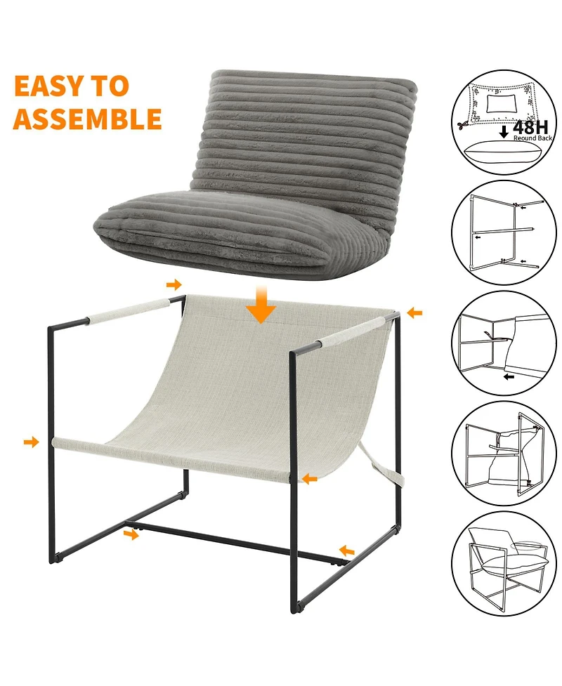 homfan Oversized Modern Sling Accent Chair, Ergonomic Metal Frame, Removable Cushioned Armchair, Upholstered Lounge Seating for Living Room or Bedroom