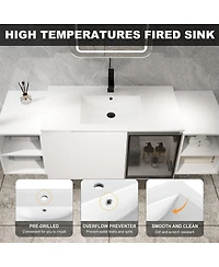 Sillysis Wall Mounted Bathroom Vanity with Ceramic Sink, Modern Floating Plywood Cabinet