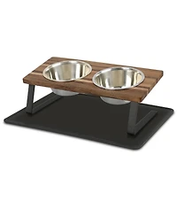 Aronkl Walnut Wood Elevated Pet Feeder Set 15 Degree Tilt Anti Slip Stainless Steel Bowls