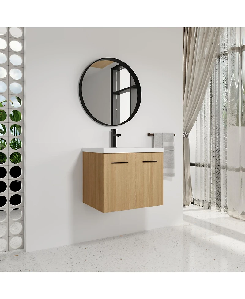 Sillysis 24 Inch Wall Mounted Bathroom Vanity Cabinet with Resin Sink Top, Soft Close Doors, Space Saving Design for Small Bathrooms
