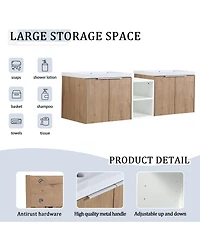 Sillysis 59 Inch Wall Mounted Double Bathroom Vanity with Resin Sinks, Plywood Cabinets and Open Storage for Modern Bathrooms