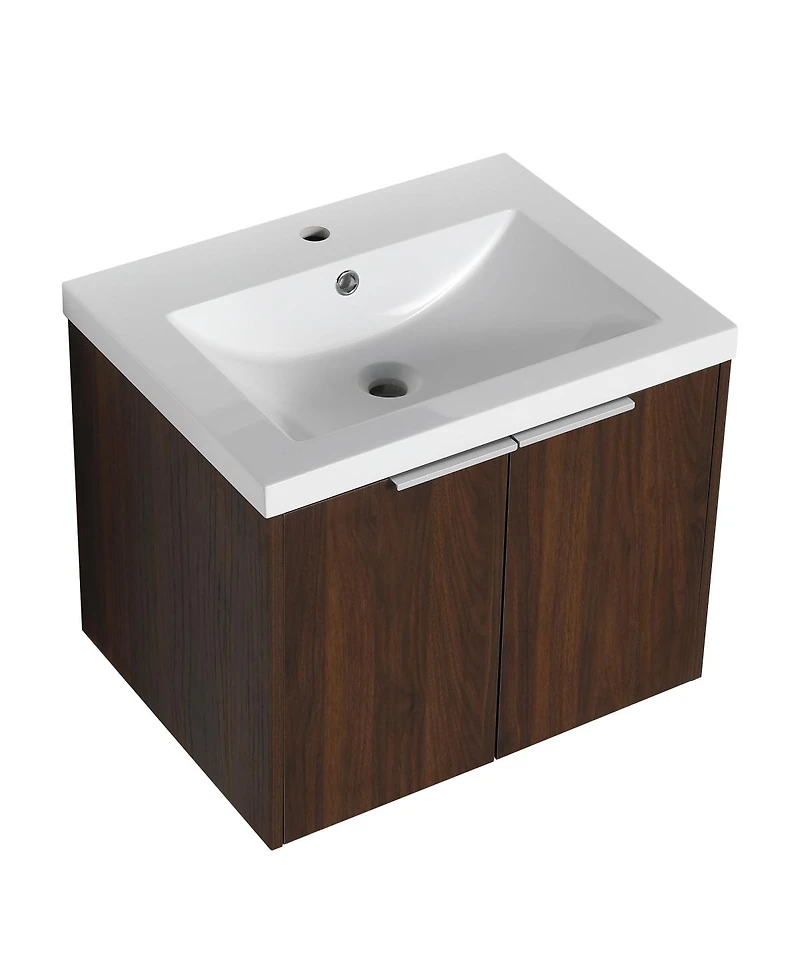 Sillysis 59 Inch Wall Mounted Double Bathroom Vanity with Resin Sinks, Plywood Cabinets and Open Storage for Modern Bathrooms