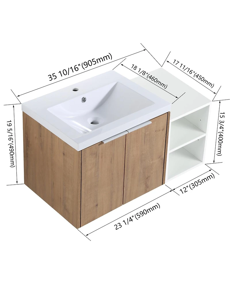Sillysis Inch Wall Mounted Bathroom Vanity with Resin Sink, Plywood Cabinet