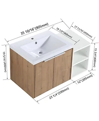 Sillysis Inch Wall Mounted Bathroom Vanity with Resin Sink, Plywood Cabinet