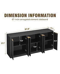 Streamdale Furniture 67 Inch Modern Wavy 6-Door Storage Sideboard