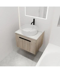 Sillysis 24" Wall Mounted Bathroom Vanity with Ceramic Vessel Sink, White Stone Top, Soft Close Doors