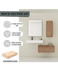 Sillysis 29.5 Inch Wall Mounted Modern Bathroom Vanity with Resin Sink, Soft Close Drawer, Side Cabinet for Ample Storage