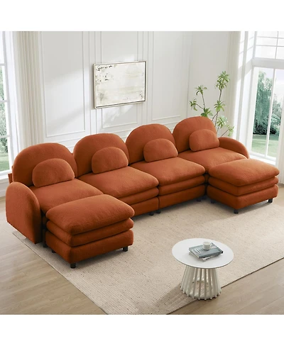 Streamdale Furniture Teddy Fabric 4-Seat Modular Cloud Sofa with 2 Ottomans