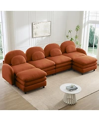 Streamdale Furniture Teddy Fabric 4-Seat Modular Cloud Sofa with 2 Ottomans