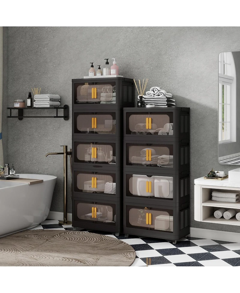 Streamdale Furniture 4-Tier Foldable Storage Cabinet with Magnetic Doors and Wheels