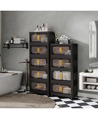 Streamdale Furniture 4-Tier Foldable Storage Cabinet with Magnetic Doors and Wheels