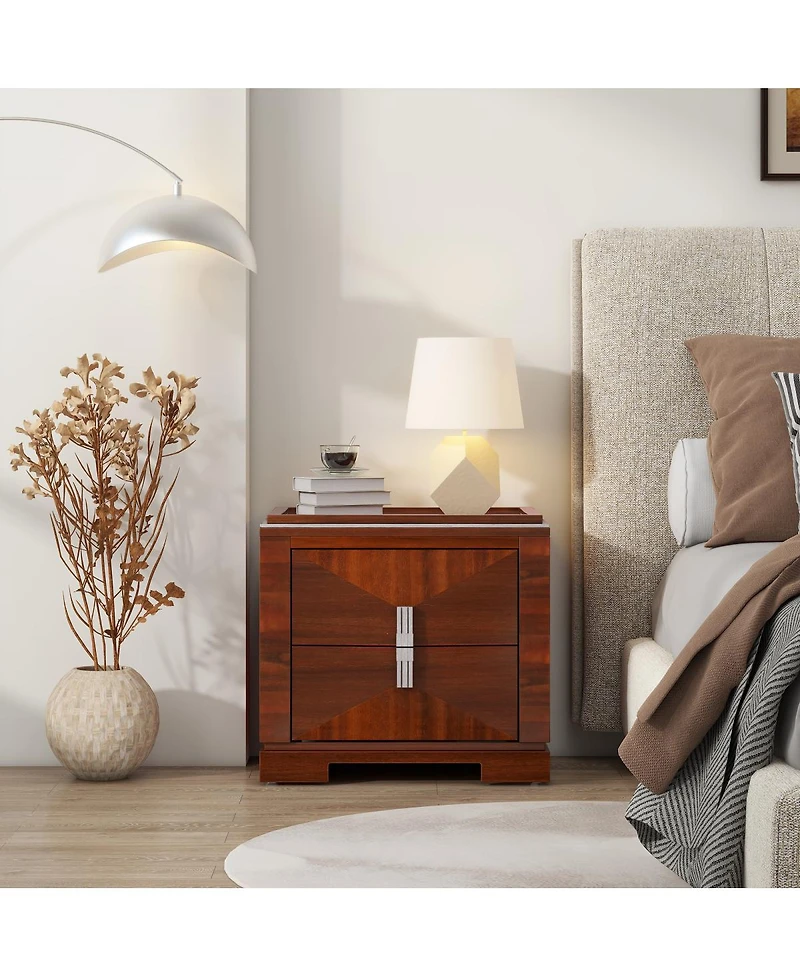 Streamdale Furniture Mid-Century Modern 2-Drawer Wood Nightstand with Diamond Pattern