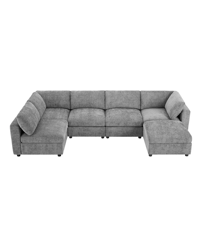 Streamdale Furniture Modular U-Shaped Chenille Sectional Sofa with Ottoman and Sleeper Bed