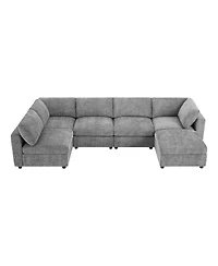 Streamdale Furniture Modular U-Shaped Chenille Sectional Sofa with Ottoman and Sleeper Bed