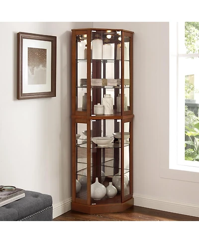 Streamdale Furniture 6-Shelf Corner Curio Display Cabinet with Lights and Adjustable Shelves