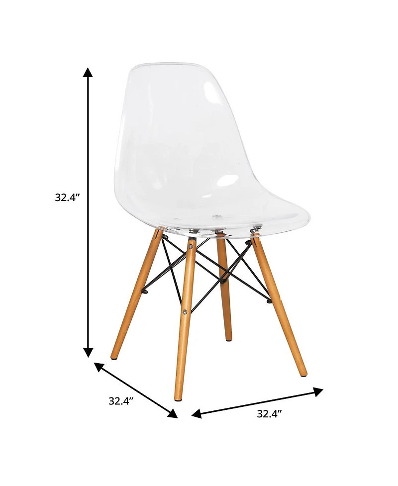 LeisureMod Cresco Modern Molded Acrylic Dining Chair with Eiffel Base and Beech Wood Dowel Legs Ergonomic Curved Seat Accent Side