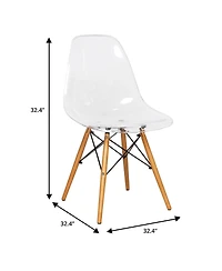 LeisureMod Cresco Modern Molded Acrylic Dining Chair with Eiffel Base and Beech Wood Dowel Legs Ergonomic Curved Seat Accent Side