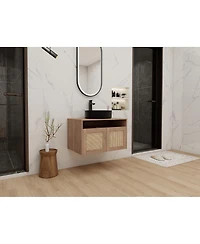 Sillysis 30 Inch Wall Mounted Modern Bathroom Vanity, Vessel Ceramic Sink, Soft Close Door, Ample Storage Cabinet