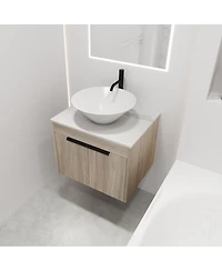 Sillysis Wall Mounted Bathroom Vanity with Ceramic Vessel Sink, Stone Top, Soft Close Doors