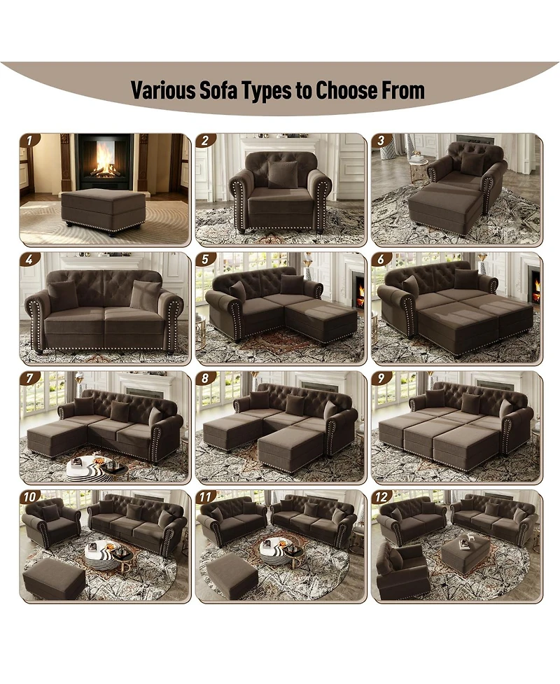 Streamdale Furniture Velvet Chesterfield Sofa with Nailhead Trim and 3 Pillows