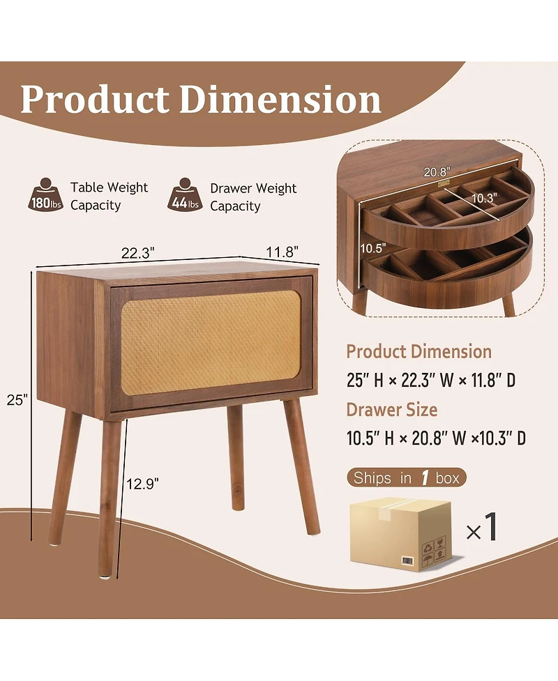 Streamdale Furniture Mid-Century Modern Rotating Hidden Compartment Nightstand Walnut